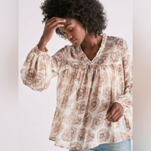 Lucky Brand Exploded Floral Chiffon Peasant Top, Womens Large
